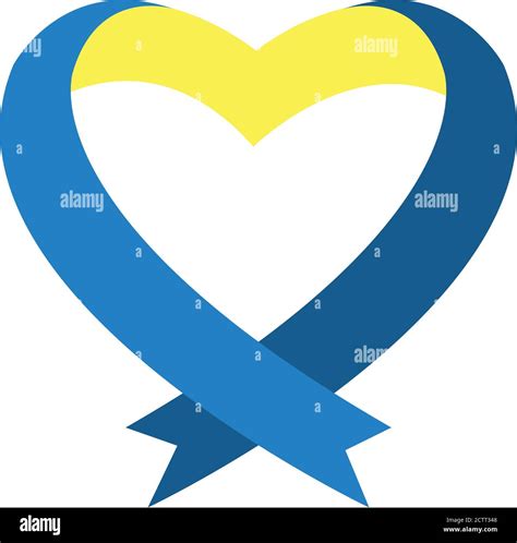 Down Syndrome Ribbon In Heart Shape Over White Background Flat Style