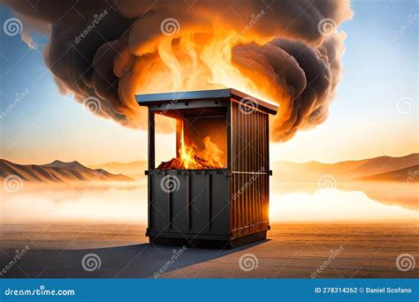 Burning Garbage Out Of Control Dumpster Fire Isolated On A White