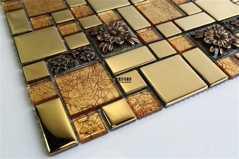 Yellow Gold Crystal Glass Mosaic Kitchen Backsplash Tile Jmfgt015