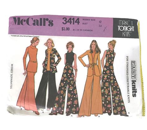 Vintage 70s Sewing Pattern McCall S Flared Leg Palazzo Drawstring Pants