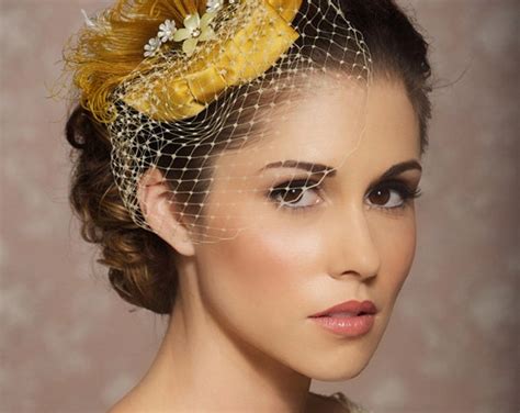 Mustard Yellow Bridal Hat Bridal Head Piece Fascinator Vintage