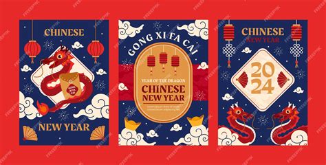 Premium Vector | Flat greeting cards collection for chinese new year ...