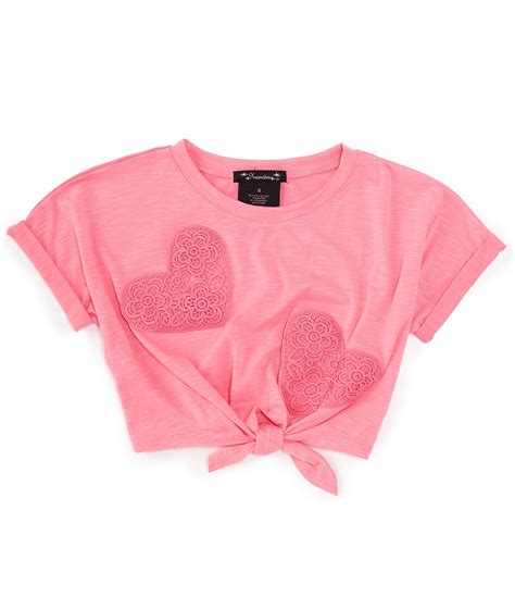 Xtraordinary Big Girls 7 16 Short Sleve Heart Appliqued Tie Front Top