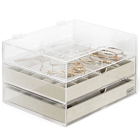 Beautify Acrylic Jewelry & Cosmetic Organizer Box with 3 Storage Trays ...