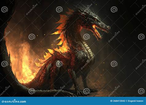 Old Ancient Fire Dragon Glowing Eyes Thick Scales Dragon Mouth With