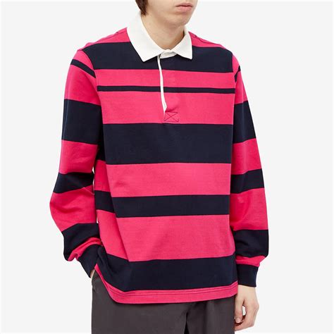 Pop Trading Company Striped Rugby Shirt Pink And Navy End Us