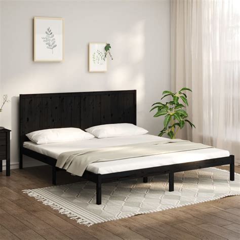 VidaXL Bed Frame Black Solid Wood Pine 183x203 Cm King Size Wood