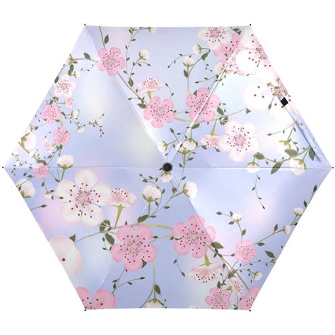 JSTEL Pink Cherry Blossom Sakura Flower Floral Folding Umbrella For