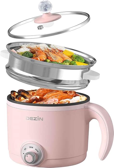 Dezin Electric Hot Pot With Steamer L Rapid Noodles Cooker Non Stick Mini Pot Perfect For