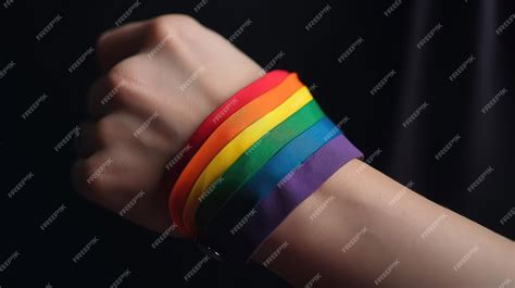 Premium Photo Hand With Gay Pride Lgbt Rainbow Wristband In A Pride Month Concept With