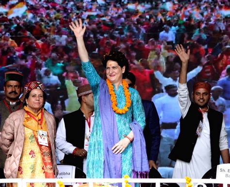 Congress general secretary Priyanka Gandhi Vadra waves to supporters ...