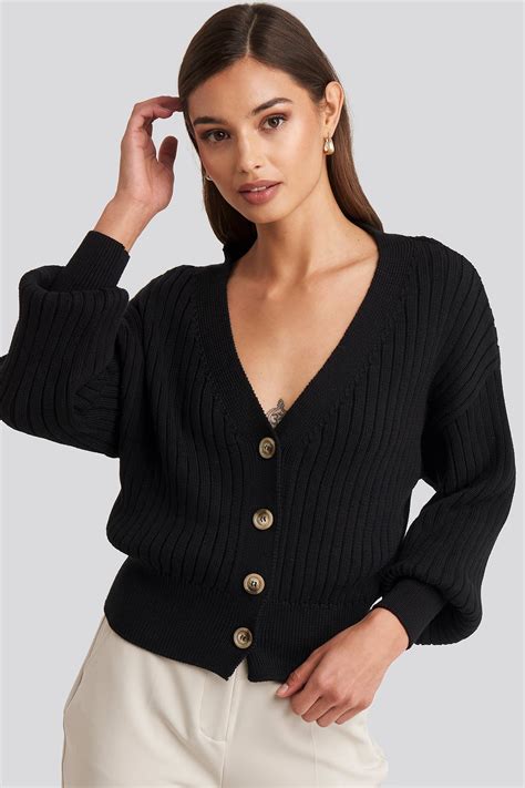 Ribbed Cropped Cardigan Schwarz Cute All Black Outfits Black Long