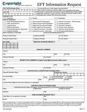 Fillable Online Copyright EFT Form U S Copyright Office Copyright