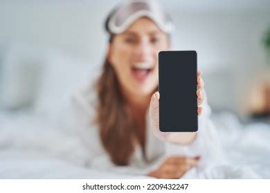 Brunette Sexy Girl On Bed Phone Stock Photo 2209432247 Shutterstock