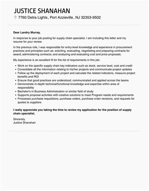 Supply Chain Specialist Cover Letter Velvet Jobs