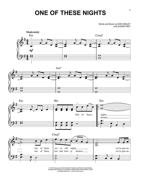 One Of These Nights By Eagles Sheet Music For Easy Piano At Sheet Music