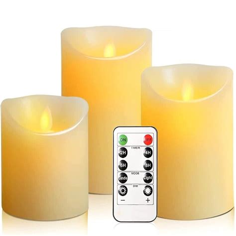 3pk Led Flameless Candles Wax Pillar Battery Operated Candle Remote