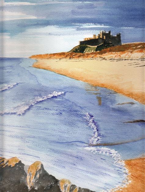 Bamburgh Castle Original Watercolor Painting Coastal Home Decor