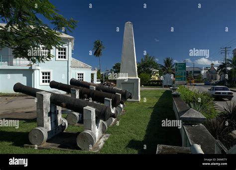 Holetown Barbados Old Cannons And The Holetown Monument Stock Photo