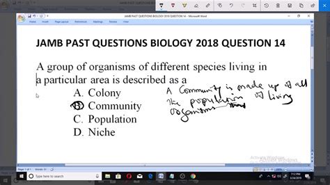 Jamb Past Question Biology Question Community Ecology Youtube