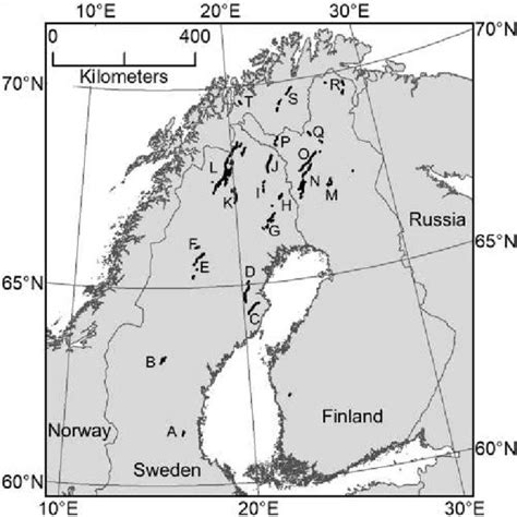 1 The map of northern Fennoscandia shows the locations of known ...