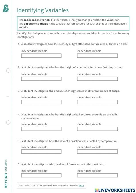 Identifying Independent And Dependent Variables In Science Worksheet Worksheets Library