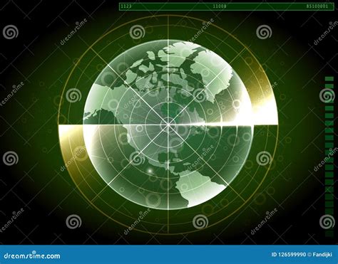 Mappa Verde Di Mondo E Dello Schermo Radar Illustrazione Vettoriale