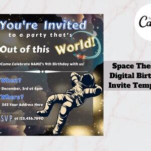 Astronaut Space Birthday Invite Outer Space Editable Birthday