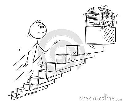 Cartoon Of Businessman Running Up Stairs Or Staircase For Treasure