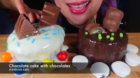 Curie ASMR chocolate candy fudge cakes Mukbang bites only - YouTube