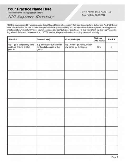 Ocd Exposure Hierarchy Worksheet Pdf