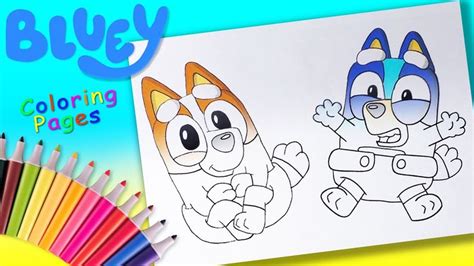 Baby Bluey and Bingo Coloring Pages For Kids. Bluey Coloring Book For ...