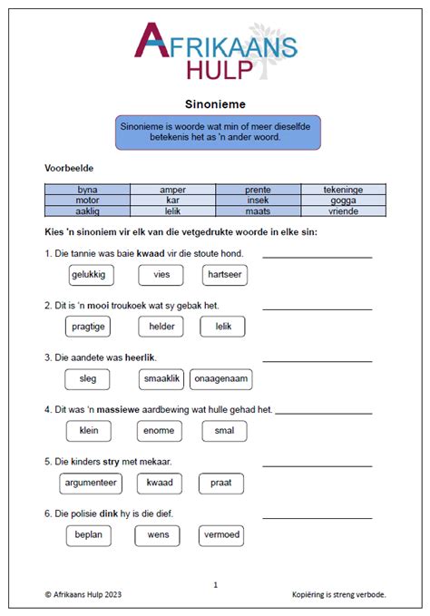 Sinonieme Graad 4 En 5 2 Afrikaans Hulp