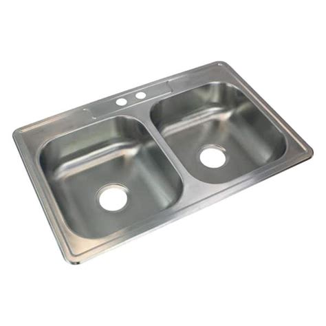 Transolid Select Drop In Stainless Steel 33 In 2 Hole 50 50 Double Bowl Kitchen Sink In Brushed