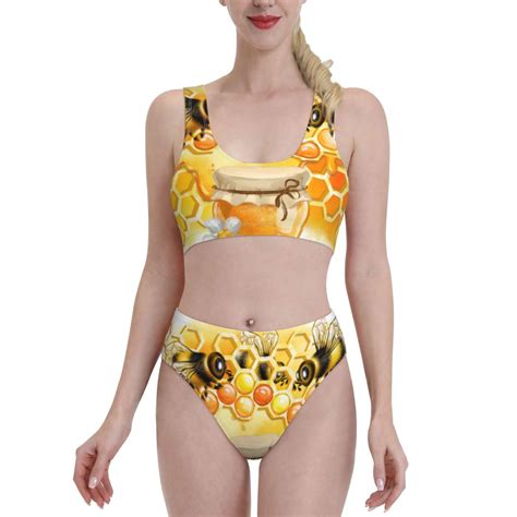 Lukts Women High Waisted Bikini Set Honey Bee Swimsuit Piece Bathing