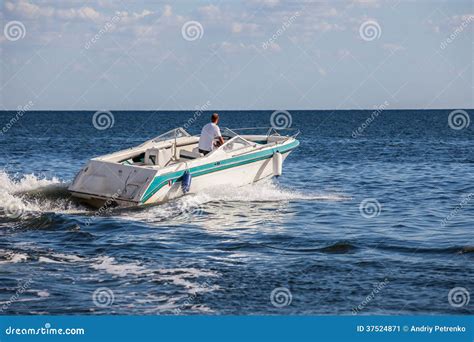 Man Driving A Fast Boat Stock Image Image Of Motor Summer 37524871