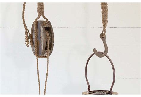 Wooden Pulley Wheel System With Rope Industrial Warehouse Pulley