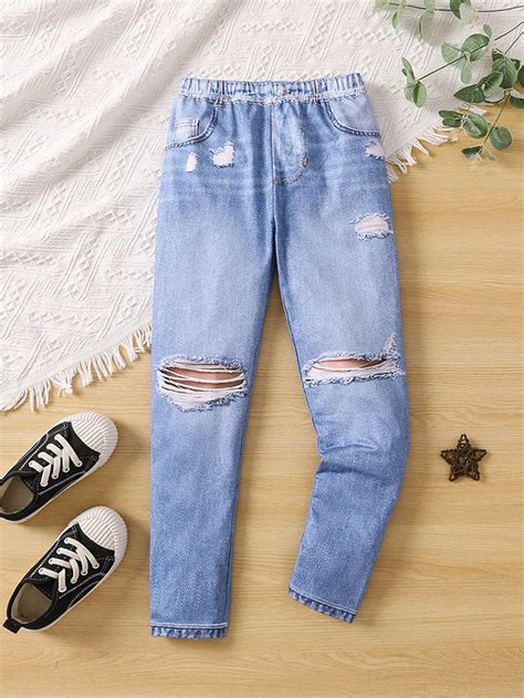 Shein Jeans Ajustados De Mezclilla Degradados Y Desgastados Para Ni As