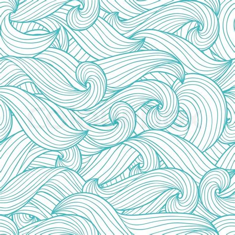 Vector Seamless Abstract Hand Drawn Pattern With Waves And Cloud