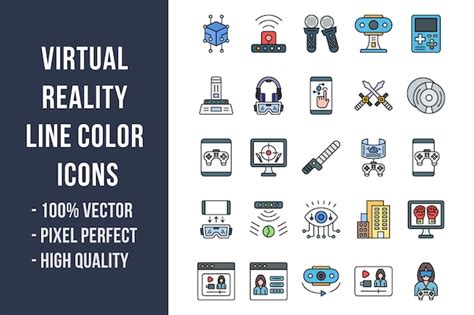 Iconos de color de línea de realidad virtual Vector Premium