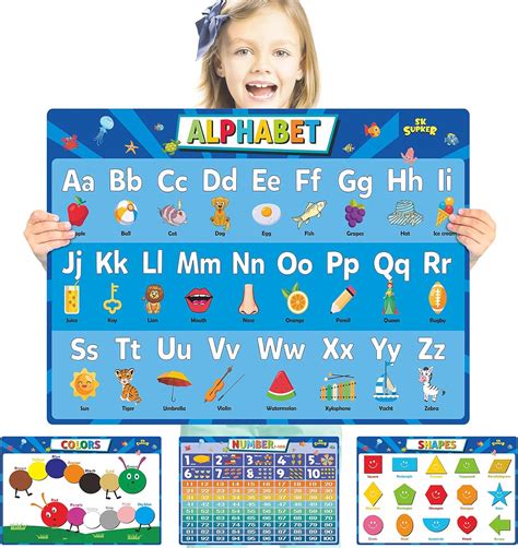 4 Pack Abc Alphabet Chart Numbers 1 100 Shapes Colors Poster Set