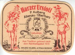 Drink Label Harzer Urstoff Brauerei Kolberg Altenau Germany