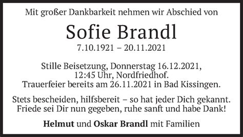 Traueranzeigen Von Sofie Brandl Trauer Merkur De