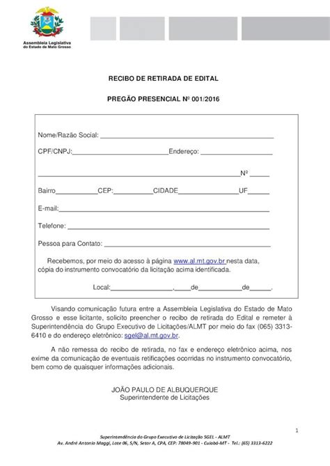 Pdf Recibo De Retirada De Edital Preg O Presencial N Recibo