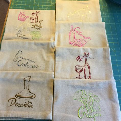 Machine Embroidered Flour Sack Dish Towel Set 7 Towels