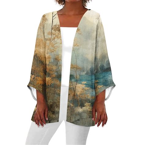 Paaisye Womens Kimonos Beach Cover Up Three Quarter Sleeve Duster