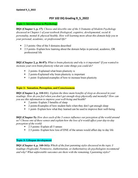 PSY 102 DQ Grading General Science Psychology PSY 102 DQ Grading 9