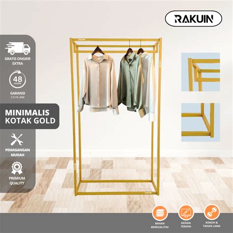 Jual RAK MINIMALIS KOTAK GOLD Gawang Baju Besi Gantungan Baju Murah