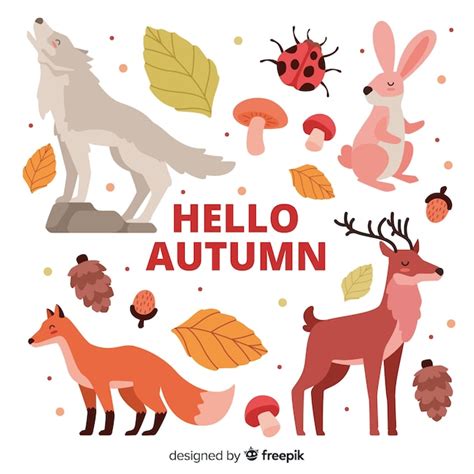 Free Vector | Flat autumn forest animals collection