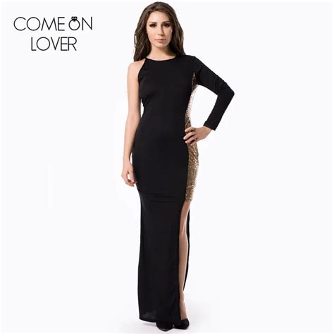 Rl70099 Comeonlover New Fashion Unique One Shoulder Long Sleeve Evening Sexy Black Asymmetrical